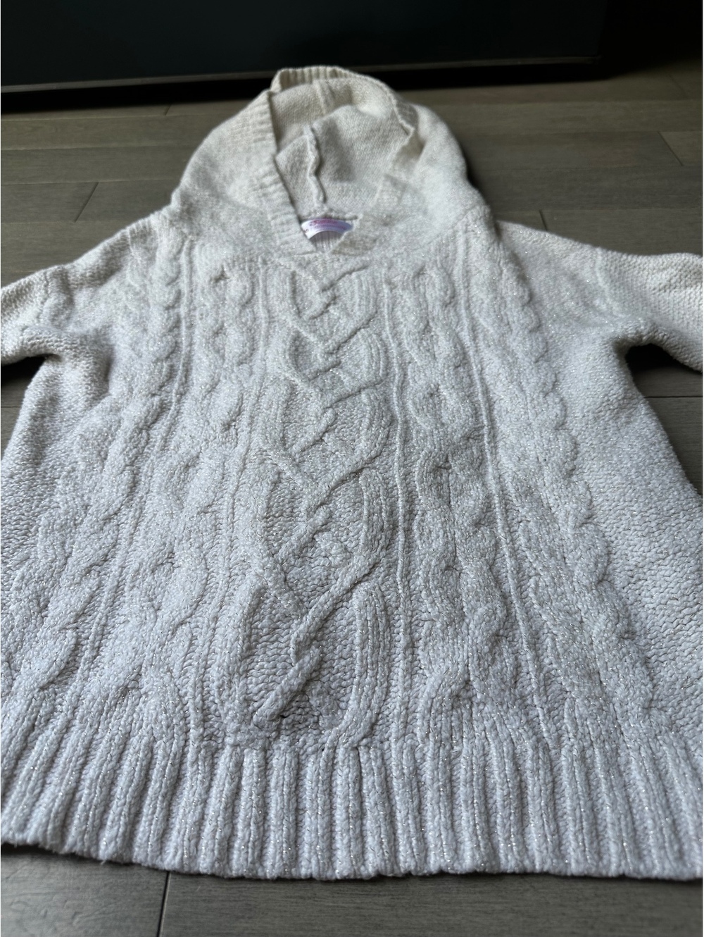 Girls justice Cream Cable Knit Hooded Sweater with Thumb Holes casual size 10 - Picture 2 of 7